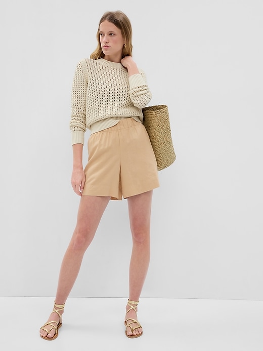 1 of 8 showing, with the color cashew crunch brown of product Linen-Blend Pull-On Shorts