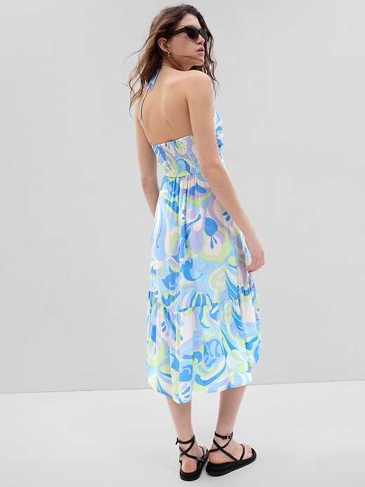 2 of 8 showing, with the color spring blue multi print of product V-Neck Halter Midi Dress