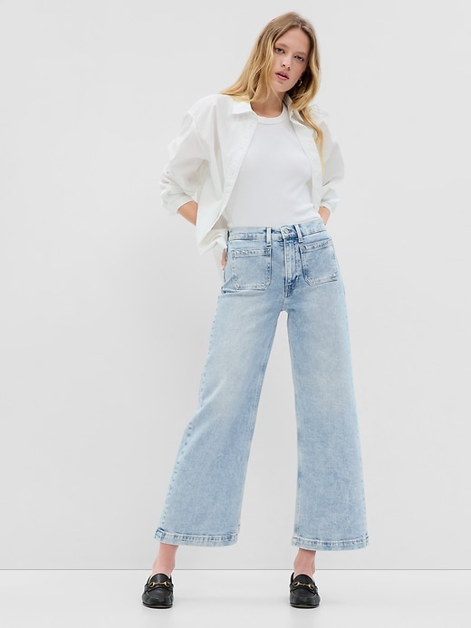 Image number 1 showing, High Rise Stride Wide-Leg Ankle Jeans with Washwell