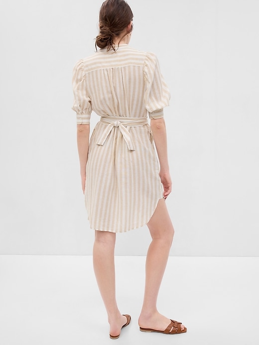 View large product image 2 of 2. Puff Sleeve Linen-Cotton Shirtdress
