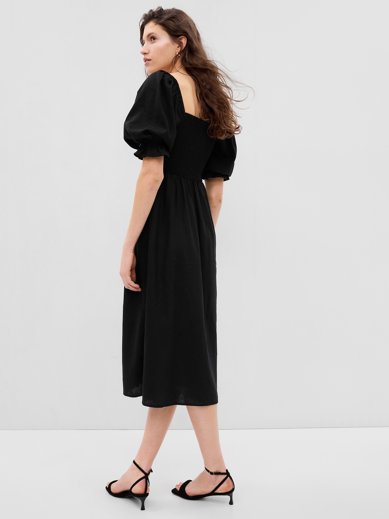LinenBlend Puff Sleeve Midi Dress Gap