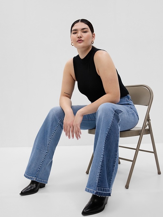 Image number 4 showing, High Rise Patched '70s Flare Jeans with Washwell