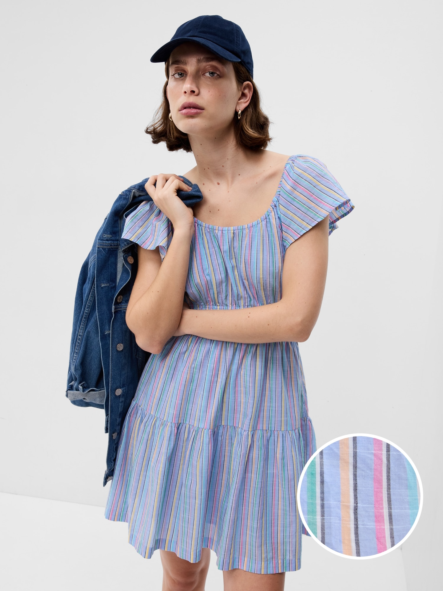 Gap Flutter Sleeve Tiered Mini Dress blue. 1 Gap Flutter Sleeve Tiered Mini Dress blue. 1