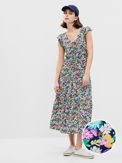 1 of 8 showing, with the color multi color ditsy floral of product Flutter Sleeve Maxi Dress