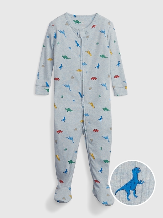 1 of 8 showing, with the color blue heather of product babyGap 100% Organic Cotton Dino PJ One-Piece