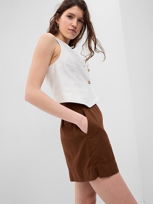 1 of 8 showing, with the color medium warm brown of product Linen-Blend Pull-On Shorts