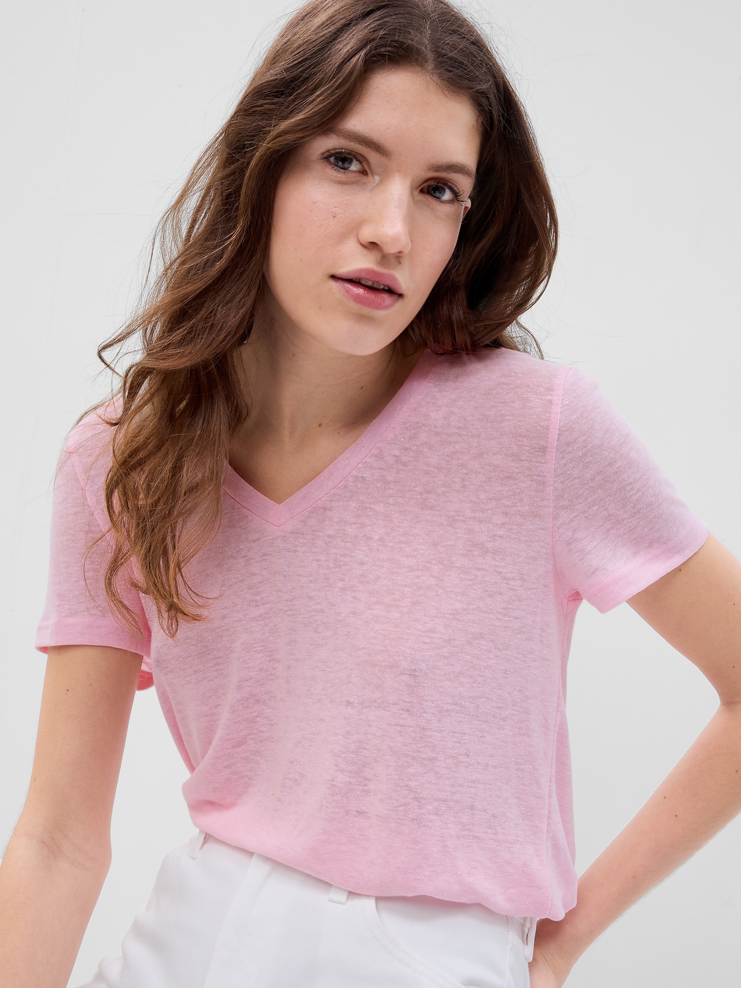 Gap Linen-Blend T-Shirt pink. 1