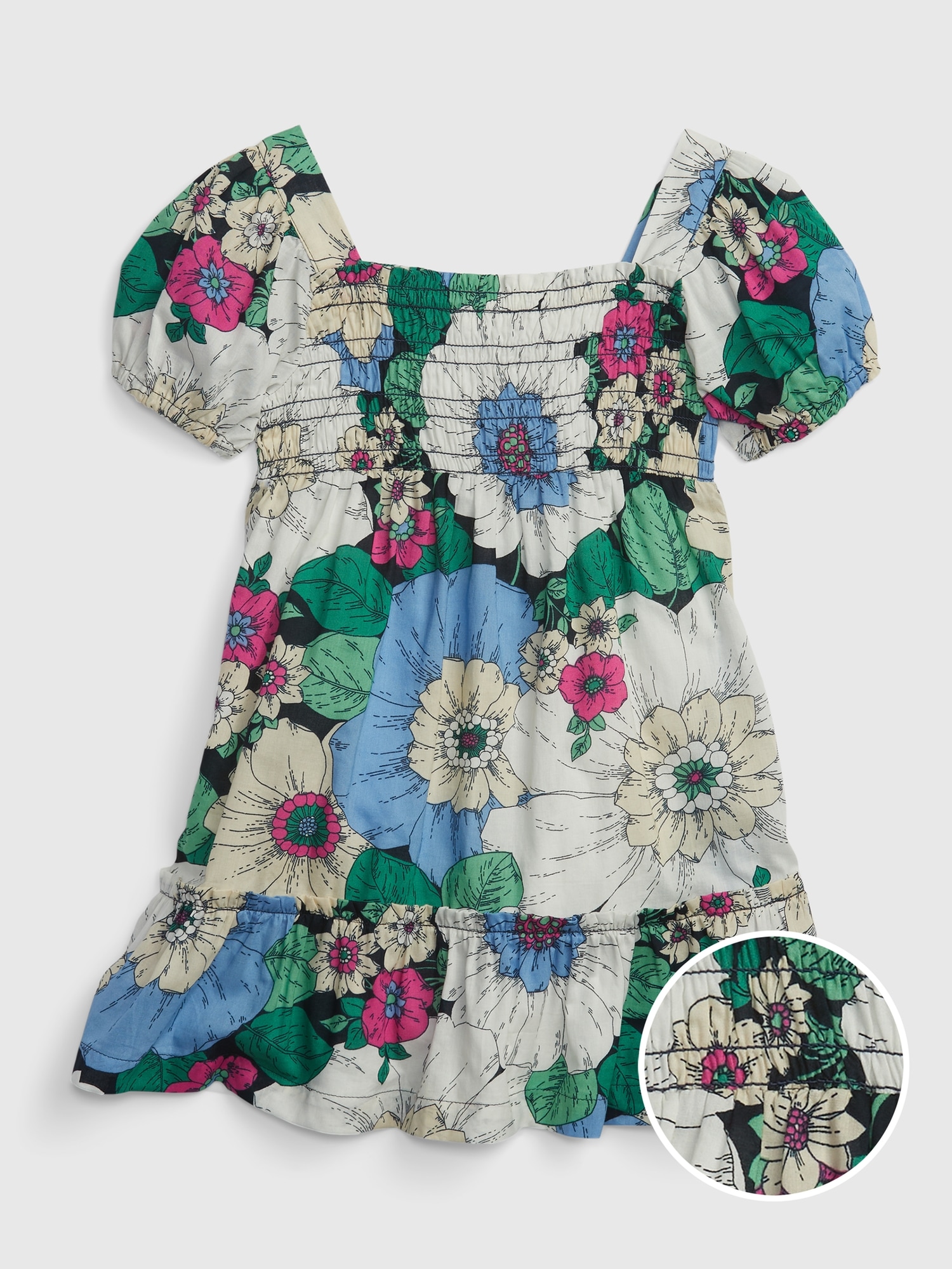 Mayoral Girl Puff Sleeve Floral Dress- Salmon