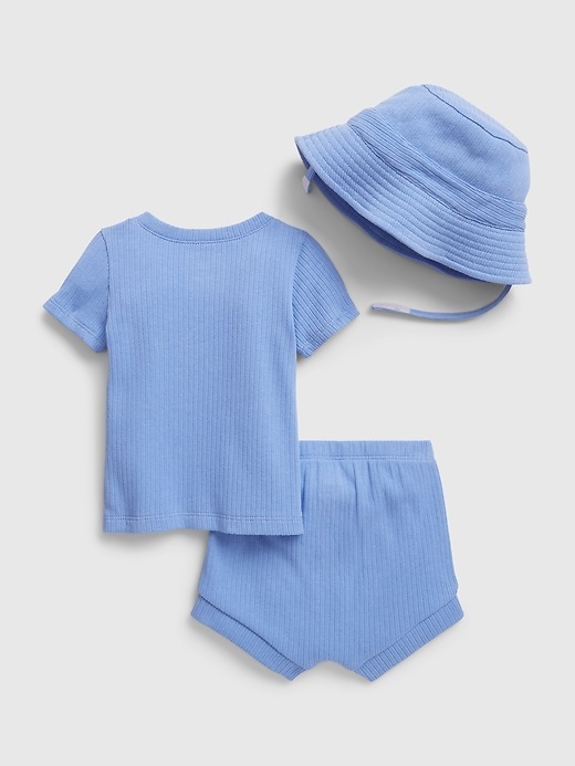 2 of 8 showing, with the color shirting blue of product Baby Three-Piece Rib Outfit Set