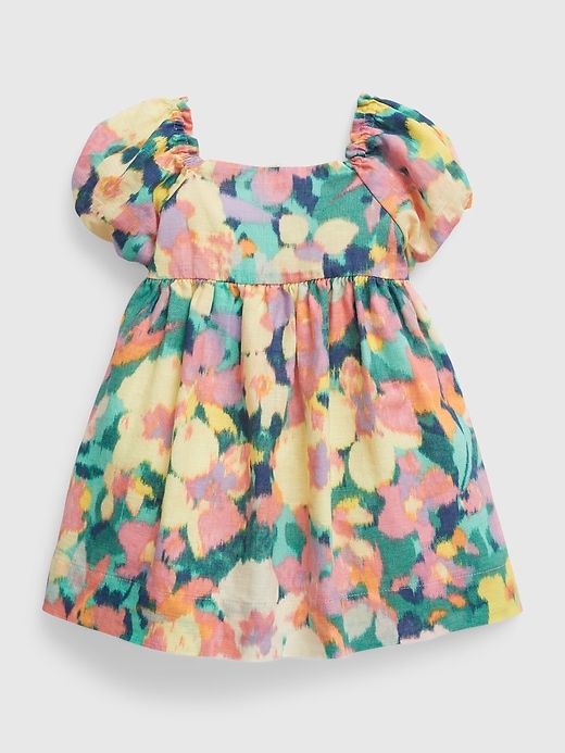 1 of 8 showing, with the color easter floral ditsy of product Baby Linen-Cotton Puff Sleeve Floral Dress