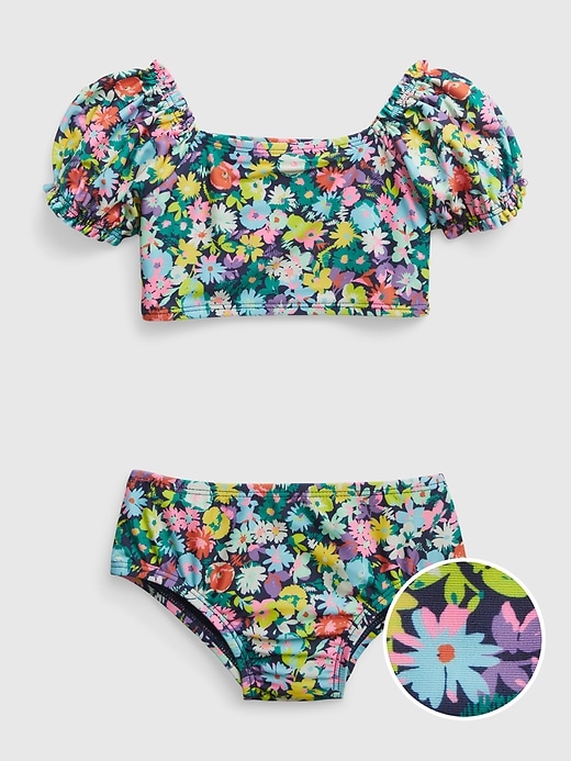 1 of 8 showing, with the color ditsy floral multi of product Toddler Puff Sleeve Swim Two-Piece
