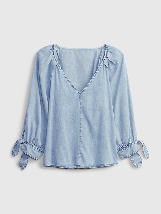 NINE9U sweat×denim balloon-sleeve Tops Balloon Sleeve Crew Neck Pullover Short Sweatshirt – Niobe