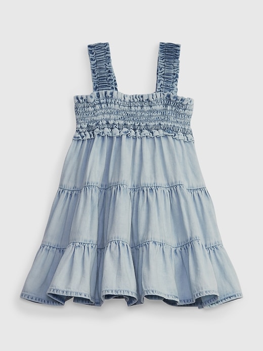 1 of 8 showing, with the color medium wash of product Baby Tiered Denim Dress with Washwell