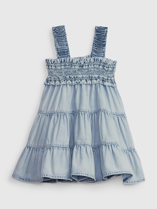 2 of 8 showing, with the color medium wash of product Baby Tiered Denim Dress with Washwell