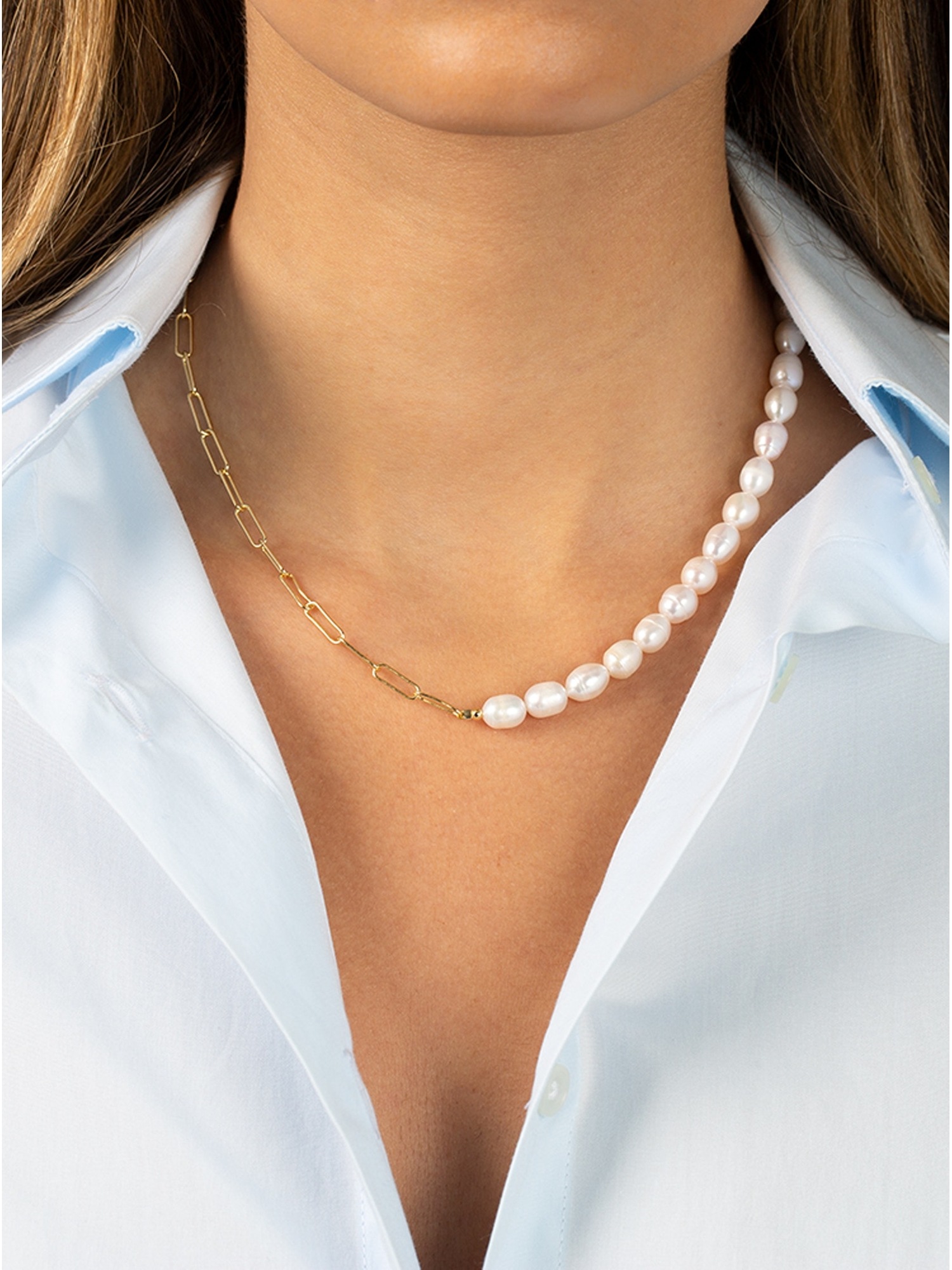 Pearl X Paperclip Chain Necklace Gap