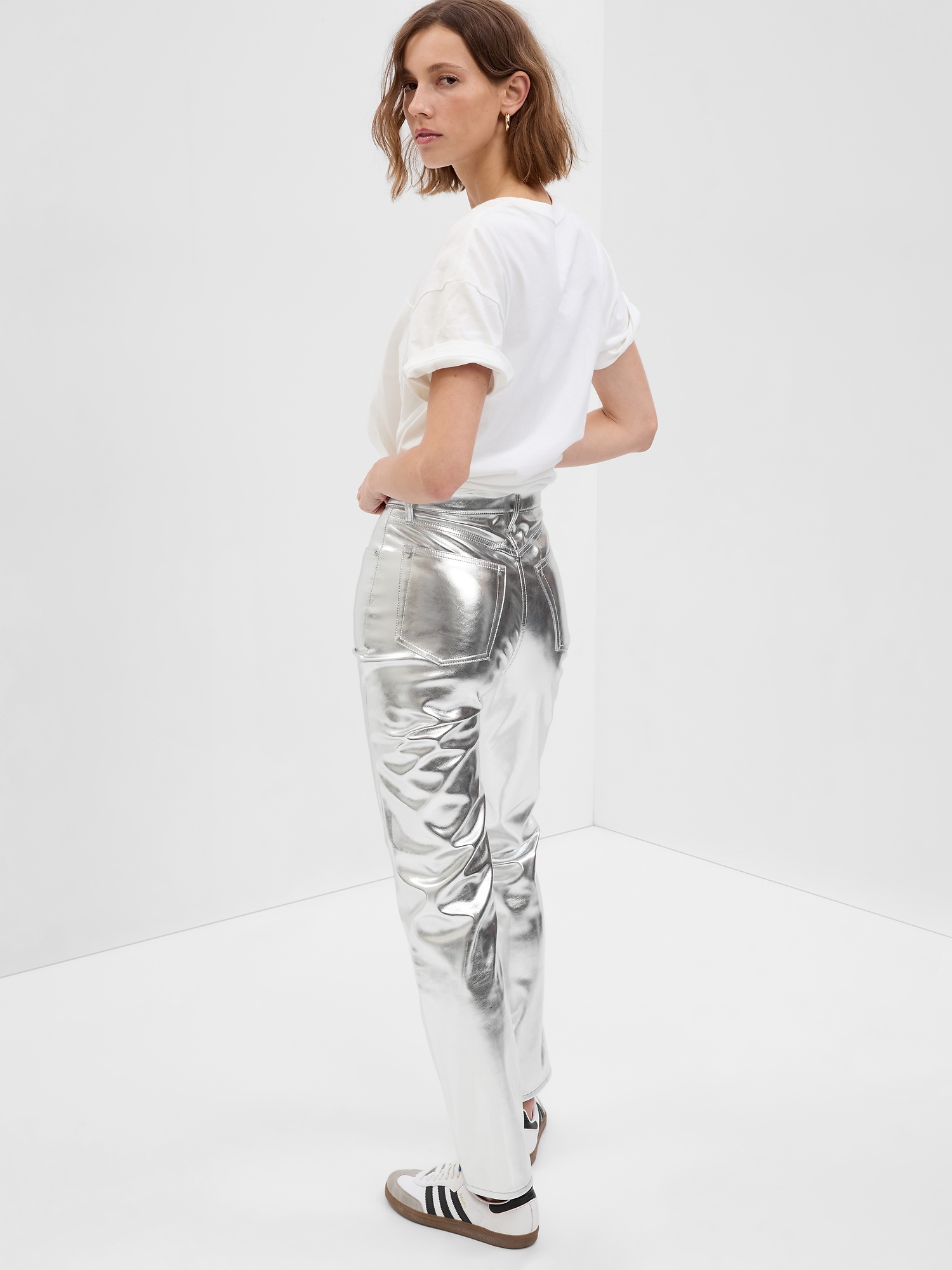 High Rise Vegan Leather Cheeky Straight Pants | Gap