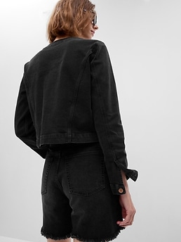 Collarless jean deals jacket mens