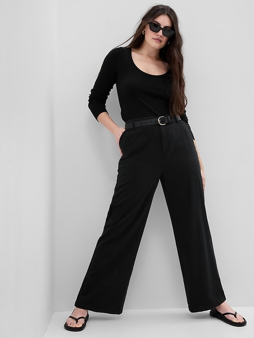 Image number 4 showing, Mid Rise Twill Wide-Leg Khakis