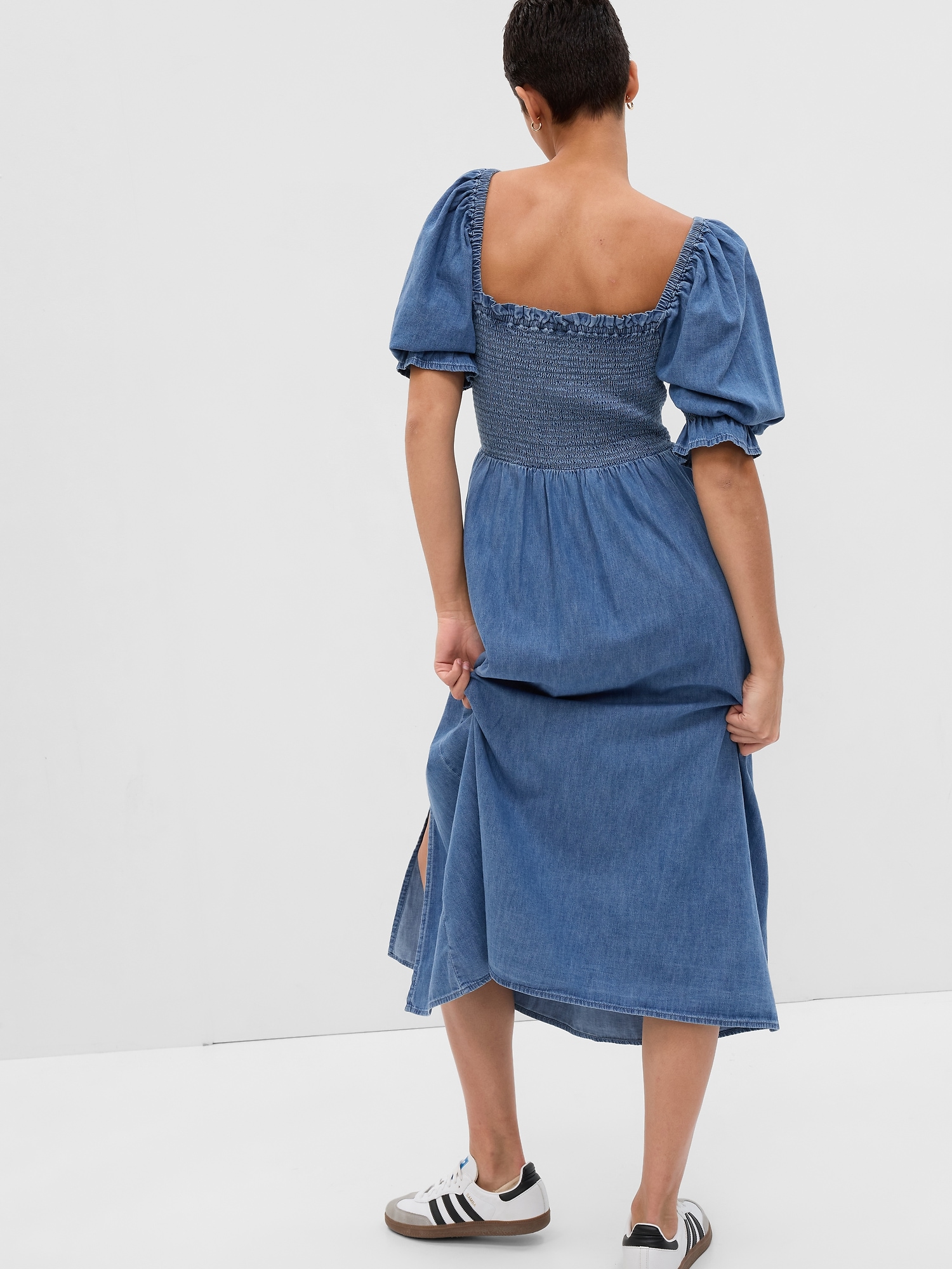 Puff Sleeve Denim Midi Dress with Washwell | Gap