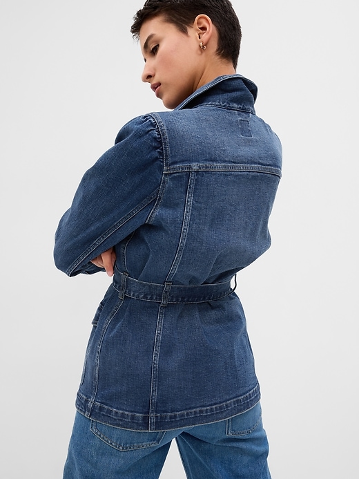 2 of 8 showing, with the color dark wash of product Belted Denim Utility Jacket with Washwell