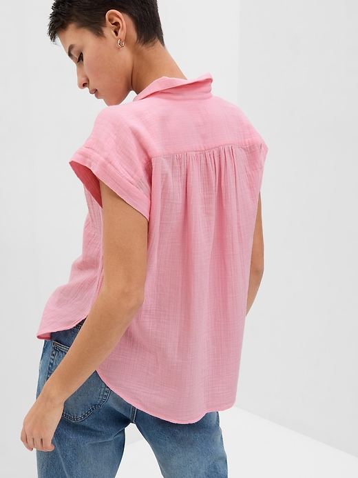 ★ POSZER★ Crinkle Short Sleeve T-Shirt Navy 242CSSTS044F Business Casual Open Collar Short Sleeve Shirt - Navy