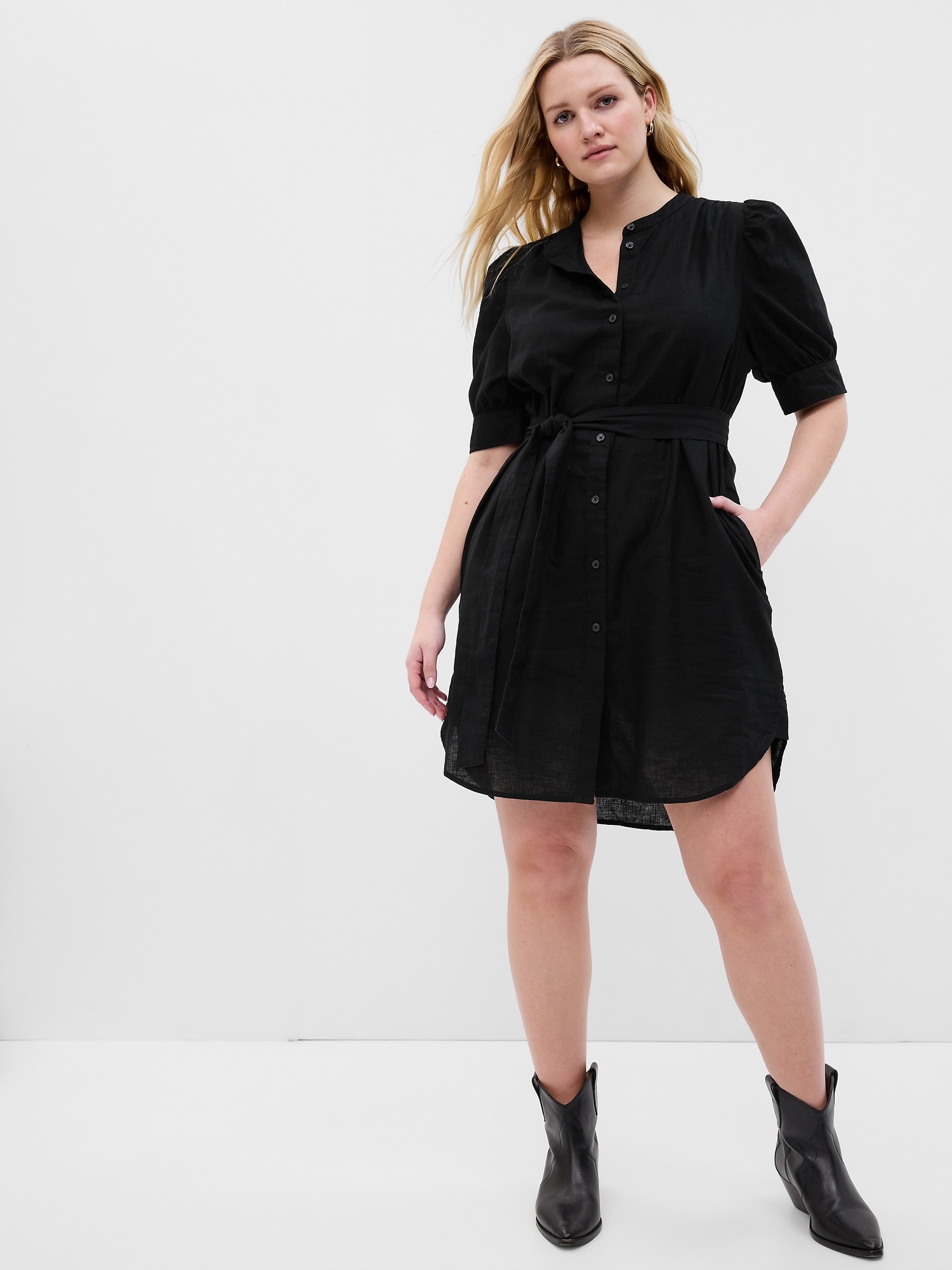 Timeless Puff Sleeve Linen Shirt for Women with Tailored Fit and Soft Textured Weave
