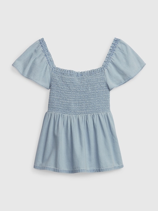 2 of 8 showing, with the color medium wash of product Kids Smocked Denim Top