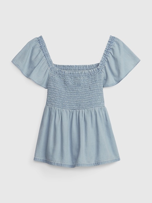1 of 8 showing, with the color medium wash of product Kids Smocked Denim Top