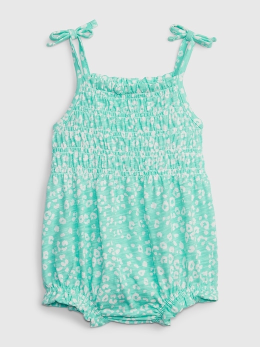 2 of 8 showing, with the color aqua tide of product Baby Smocked Shorty One-Piece