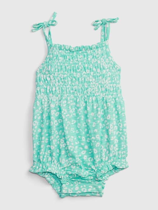 1 of 8 showing, with the color aqua tide of product Baby Smocked Shorty One-Piece
