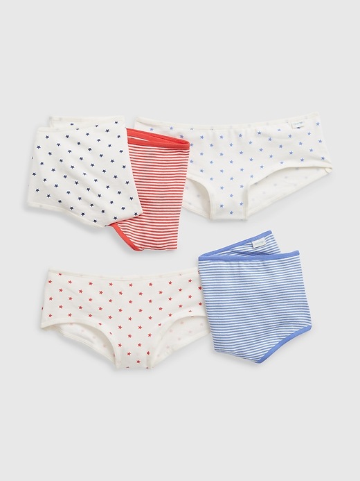 1 of 8 showing, with the color new off white of product Kids Organic Cotton Stars and Stripes Bikini Briefs (5-Pack)