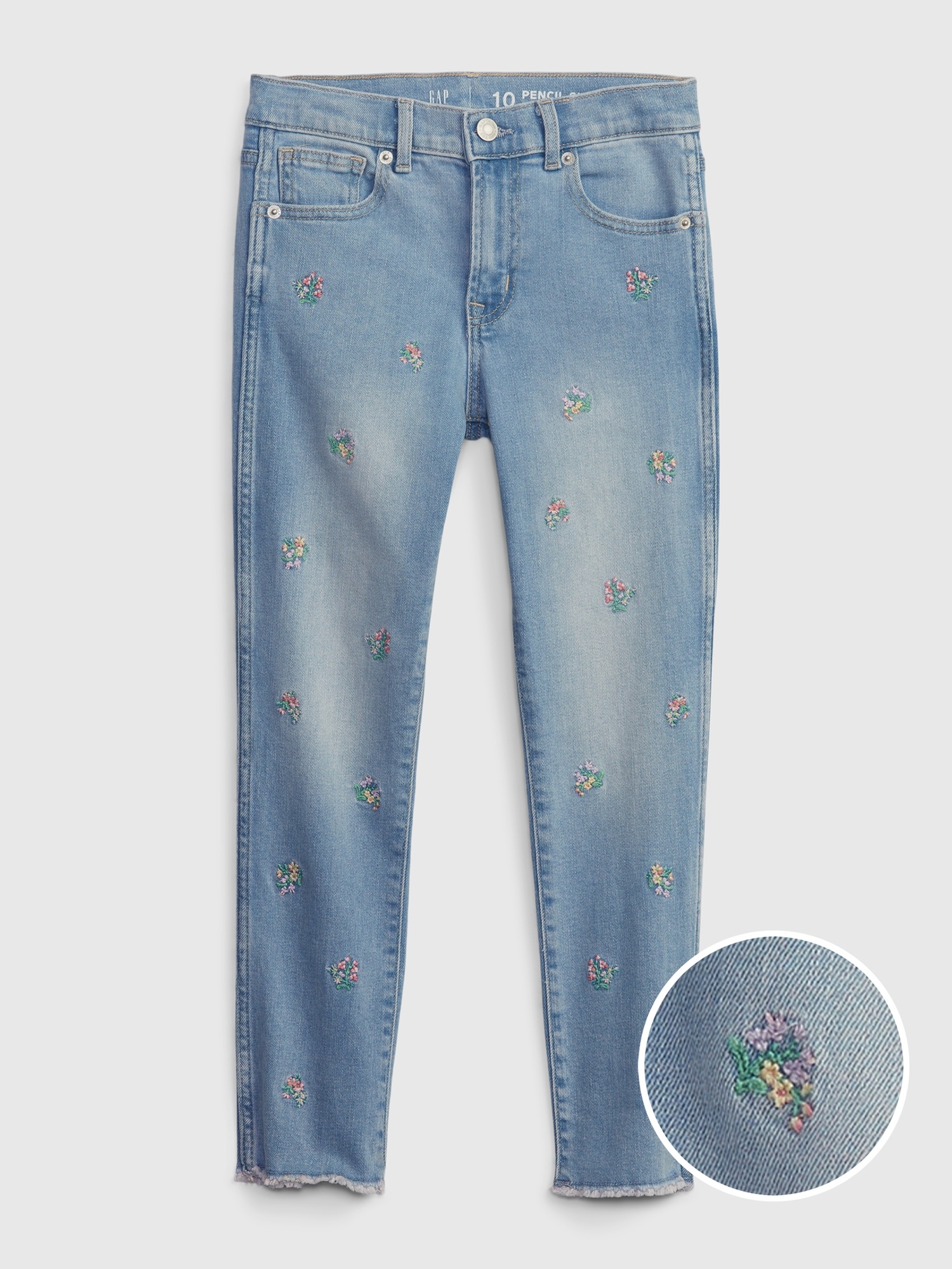 Kids High Rise Embroidered Vintage Slim Jeans with Washwell