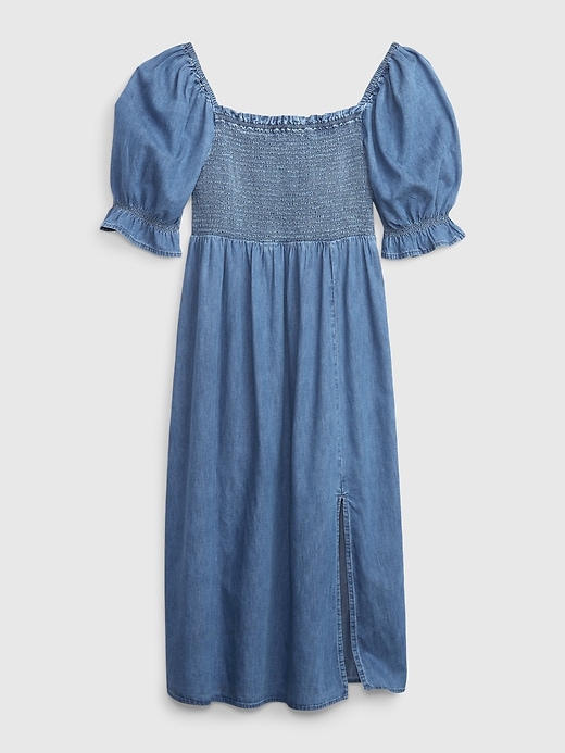 gap puff sleeve denim dress Denim Puff-Sleeve Sweetheart Mini Dress