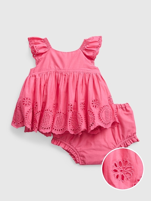 1 of 8 showing, with the color SHOCKING PINK of product Baby Eyelet Outfit Set