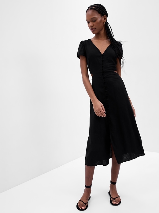 Linen-Blend Cutout Midi Dress | Gap