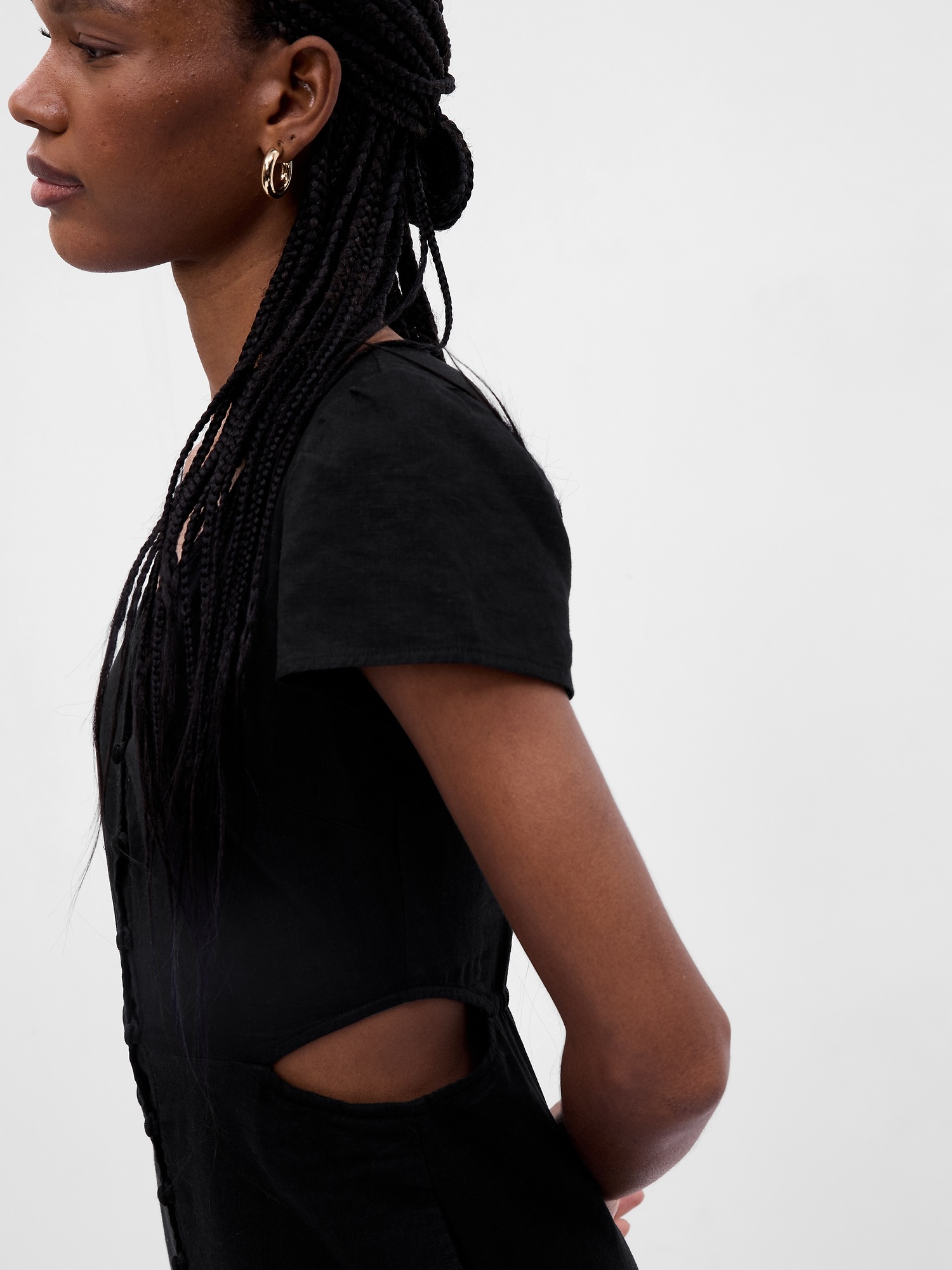 Linen Blend Cutout Midi Dress Gap