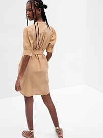 View large product image 3 of 3. Puff Sleeve Linen-Cotton Shirtdress
