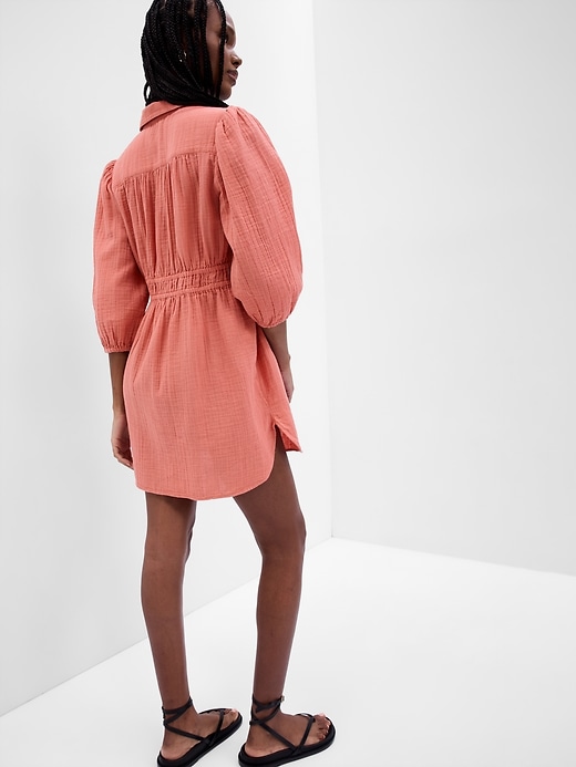 Image number 2 showing, Crinkle Gauze Mini Shirt Dress