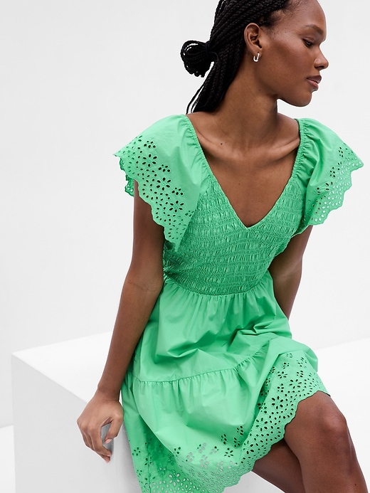 Flutter Sleeve Eyelet Mini Dress | Gap