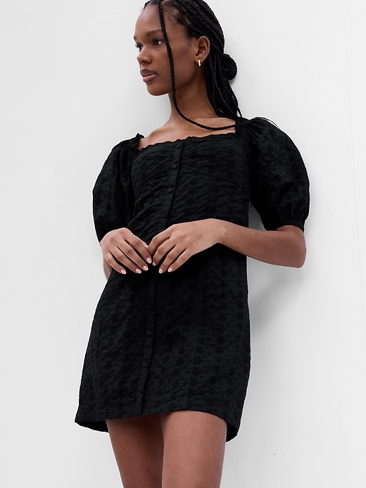 Puff Sleeve Eyelet Mini Dress | Gap