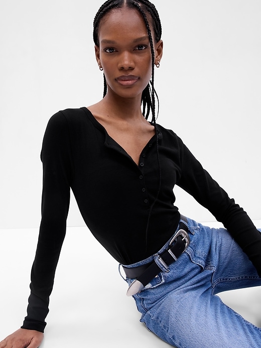 1 of 8 showing, with the color black of product Modern Henley T-Shirt