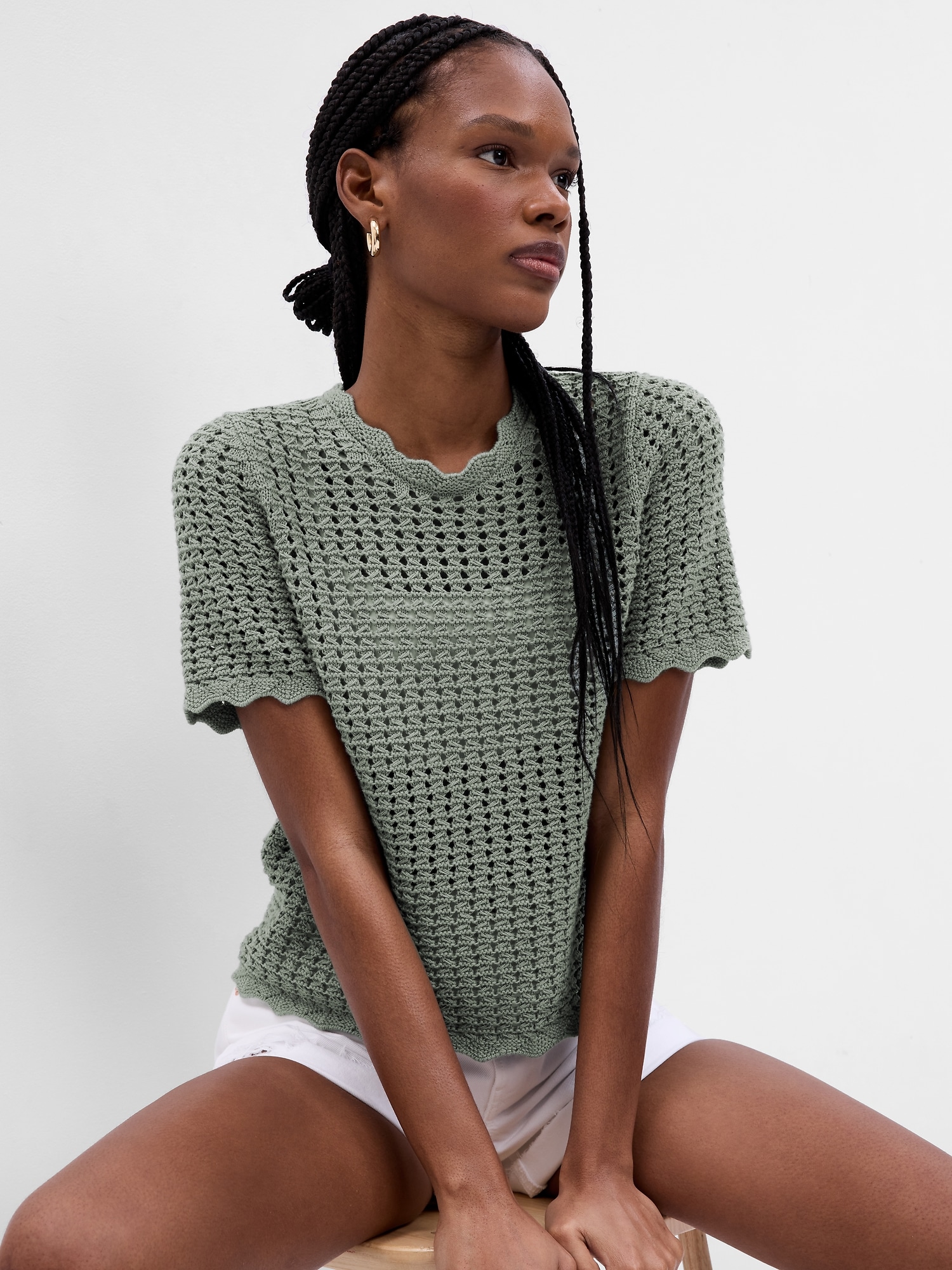 Gap Crochet Crewneck Sweater green. 1 Gap Crochet Crewneck Sweater green. 1