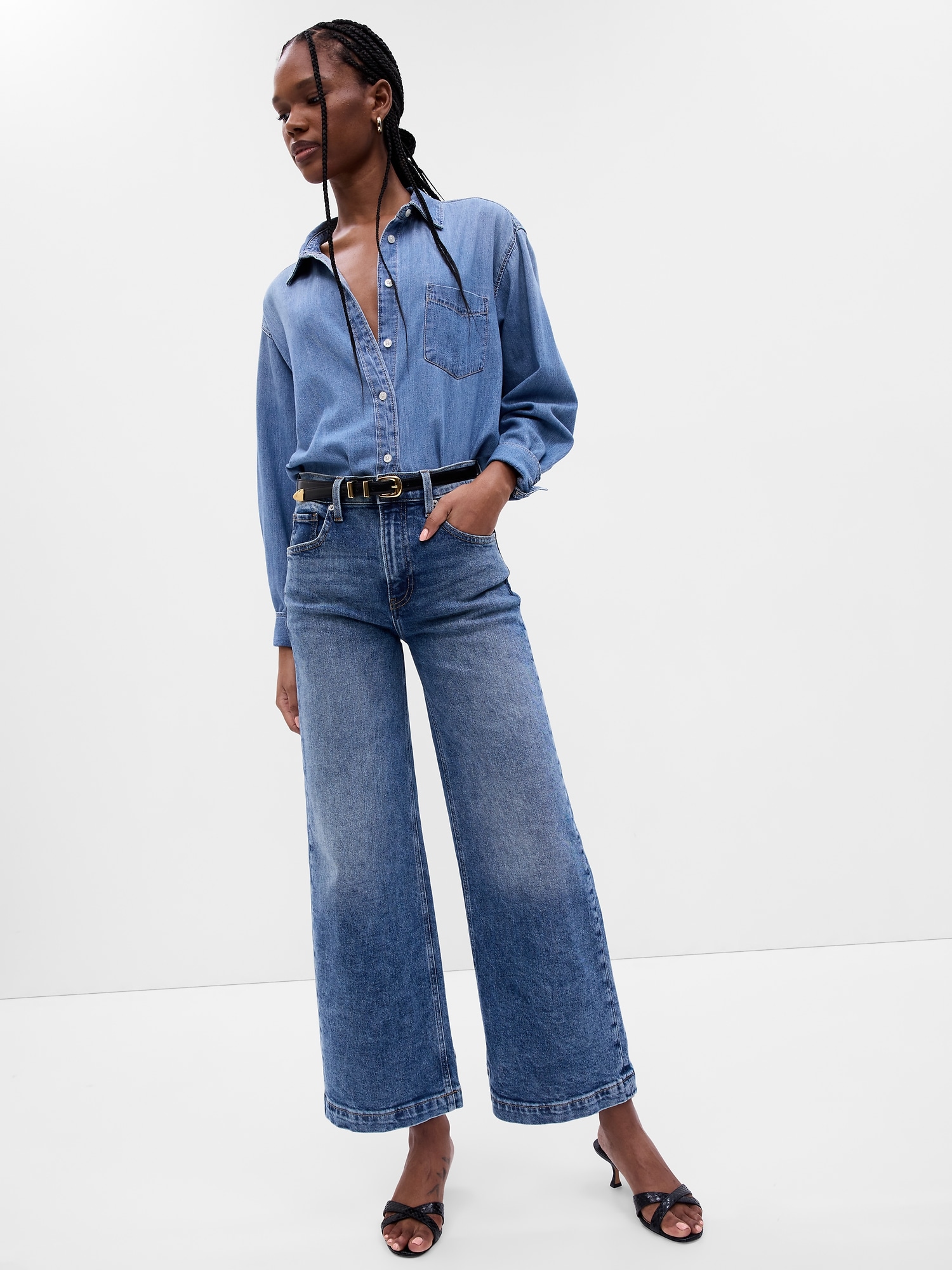 High Rise Stride Wide-Leg Ankle Jeans with Washwell | Gap