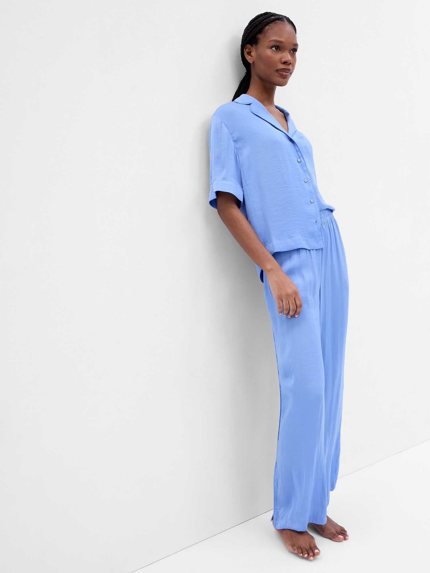 Gap Satin Wide Leg Pj Pants In Shirting Blue | ModeSens