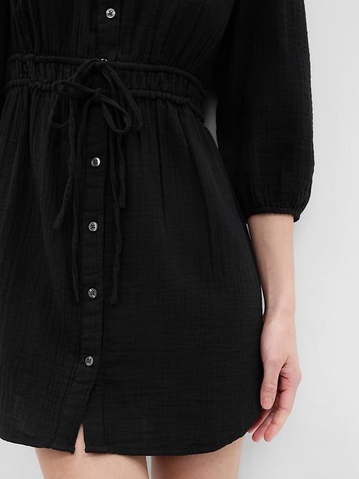 Image number 3 showing, Crinkle Gauze Mini Shirt Dress