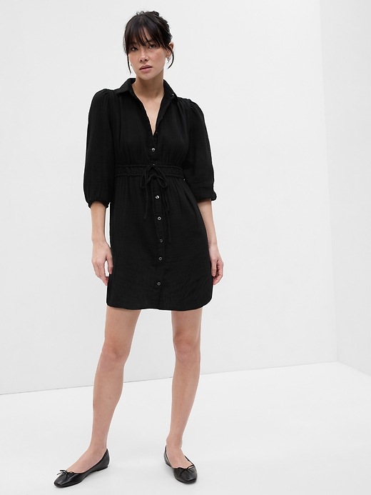 Image number 1 showing, Crinkle Gauze Mini Shirt Dress
