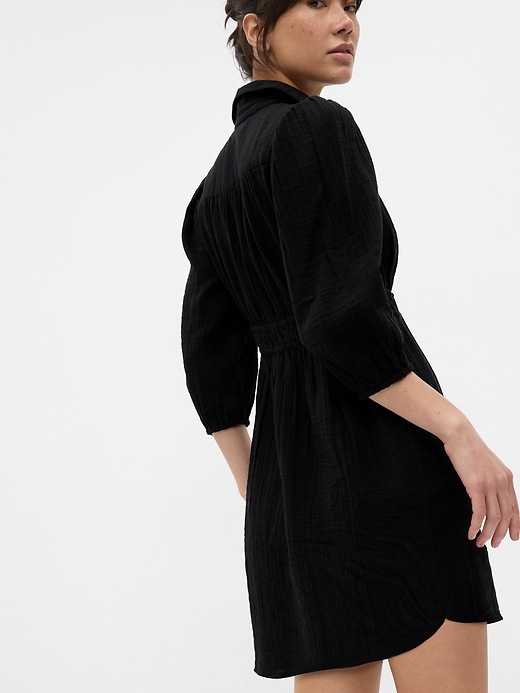 Image number 2 showing, Crinkle Gauze Mini Shirt Dress