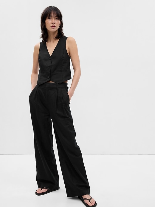 Image number 1 showing, Linen-Cotton Pleated Pants