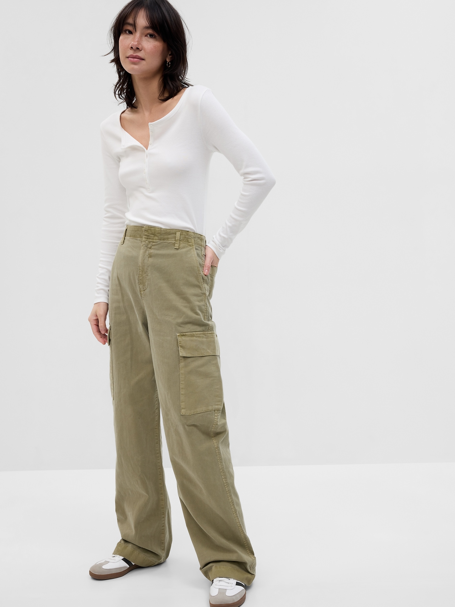 Gap Loose Khaki Cargo Pants With Washwell In Desert Cactus Green