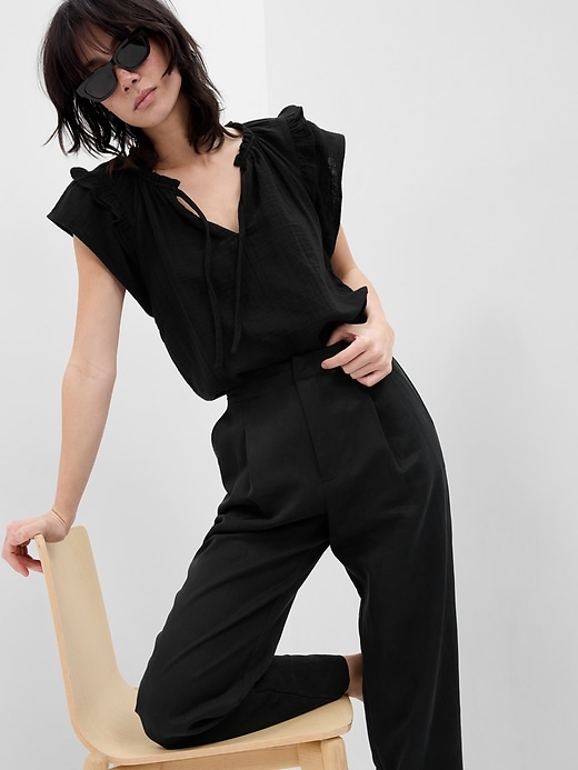 Crinkle Gauze Flutter Sleeve Top | Gap
